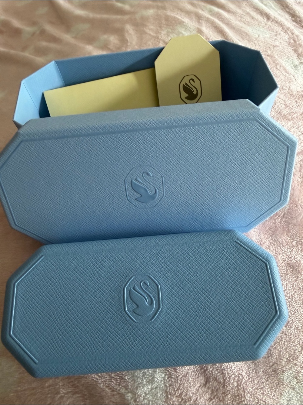 Light Blue Textured Jewelry/Accessory Box with Swan Logo